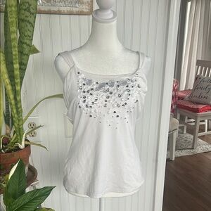 White House Black Market Silver Embellished Sleeveless Camisole
